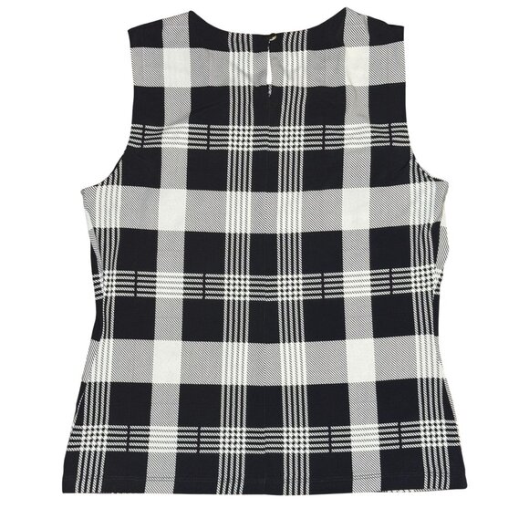 NWOT Calvin Klein S Tank Womens Sleeveless Pleated Plaid Gray black Blouse - Picture 2 of 6